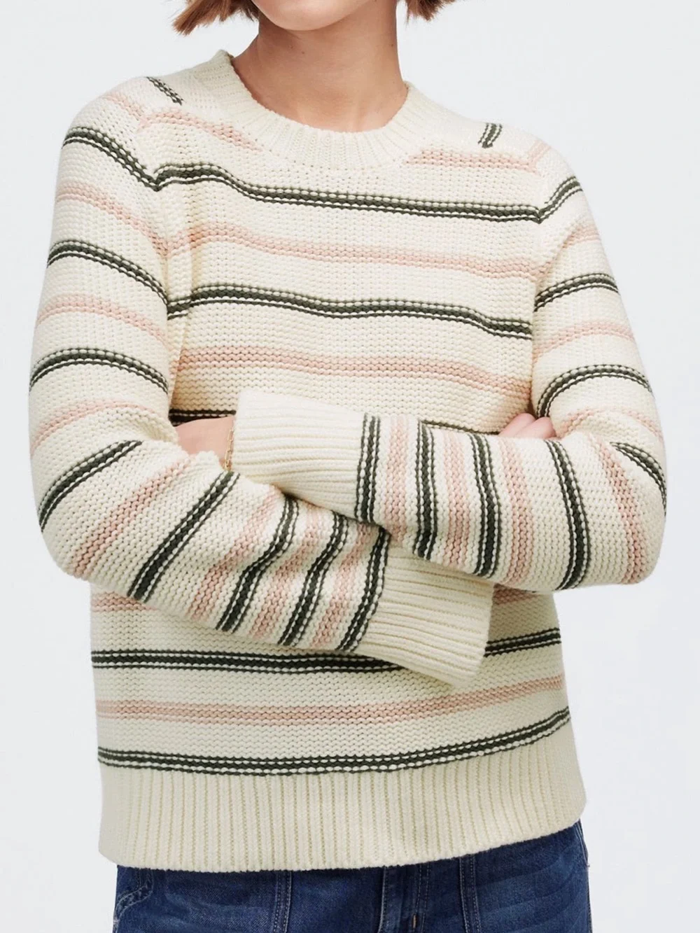 Madewell ✨ Crewneck Striped Cotton Sweater in Dark Loden Stripe